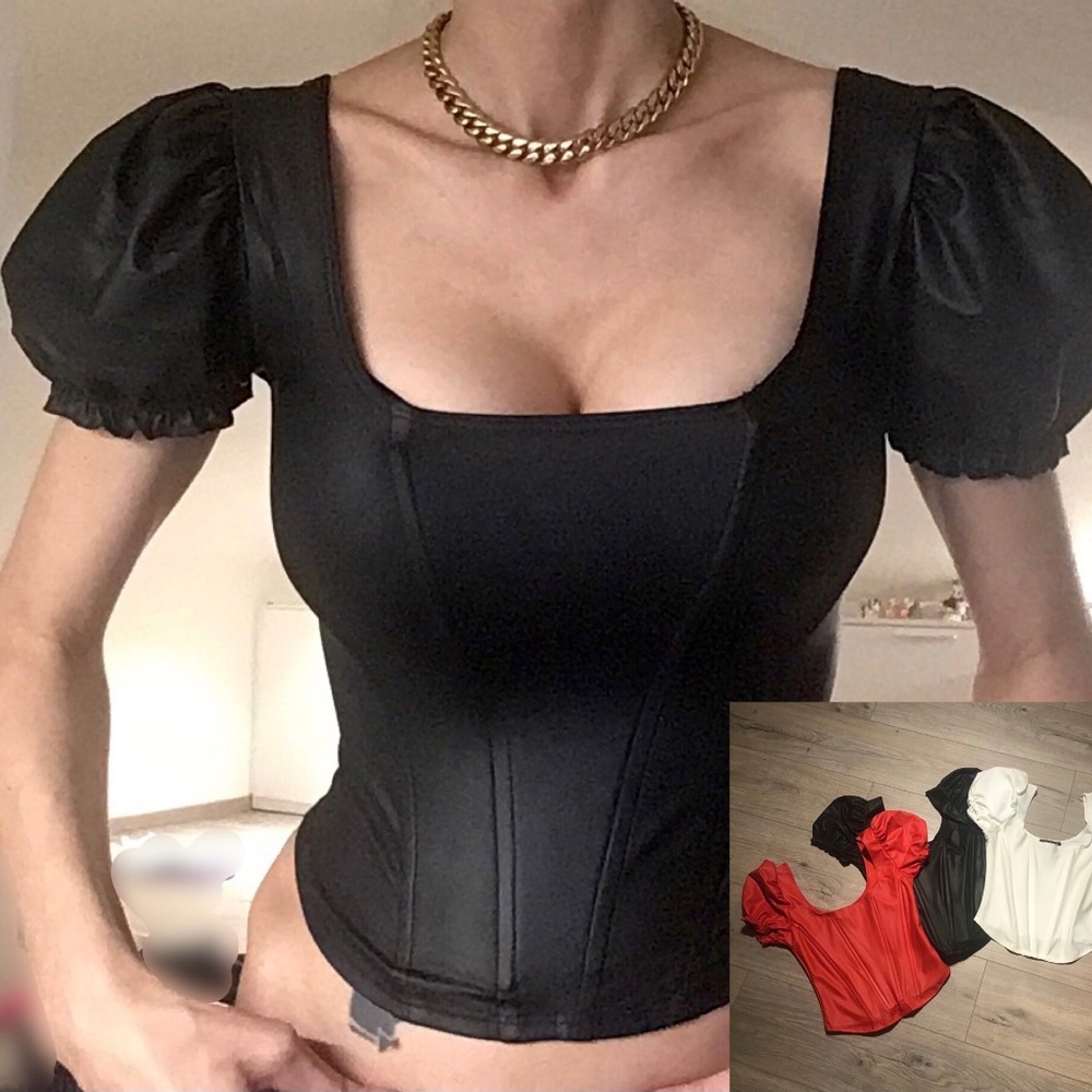 Dolls kill leather pvc satin bodycon boned bustier corset top 3 black red white